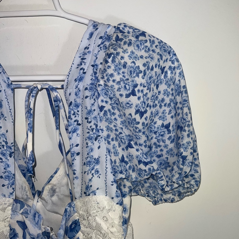Altar'd state Aderny Floral Mini Dress Floral Blue and White Dress small - Picture 11 of 16